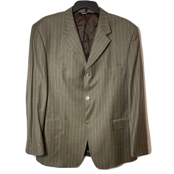 SERGIO VALENTINO Super 140'S Striped Sport Coat Suit Blazer Brown 46 Platinum - Picture 1 of 8